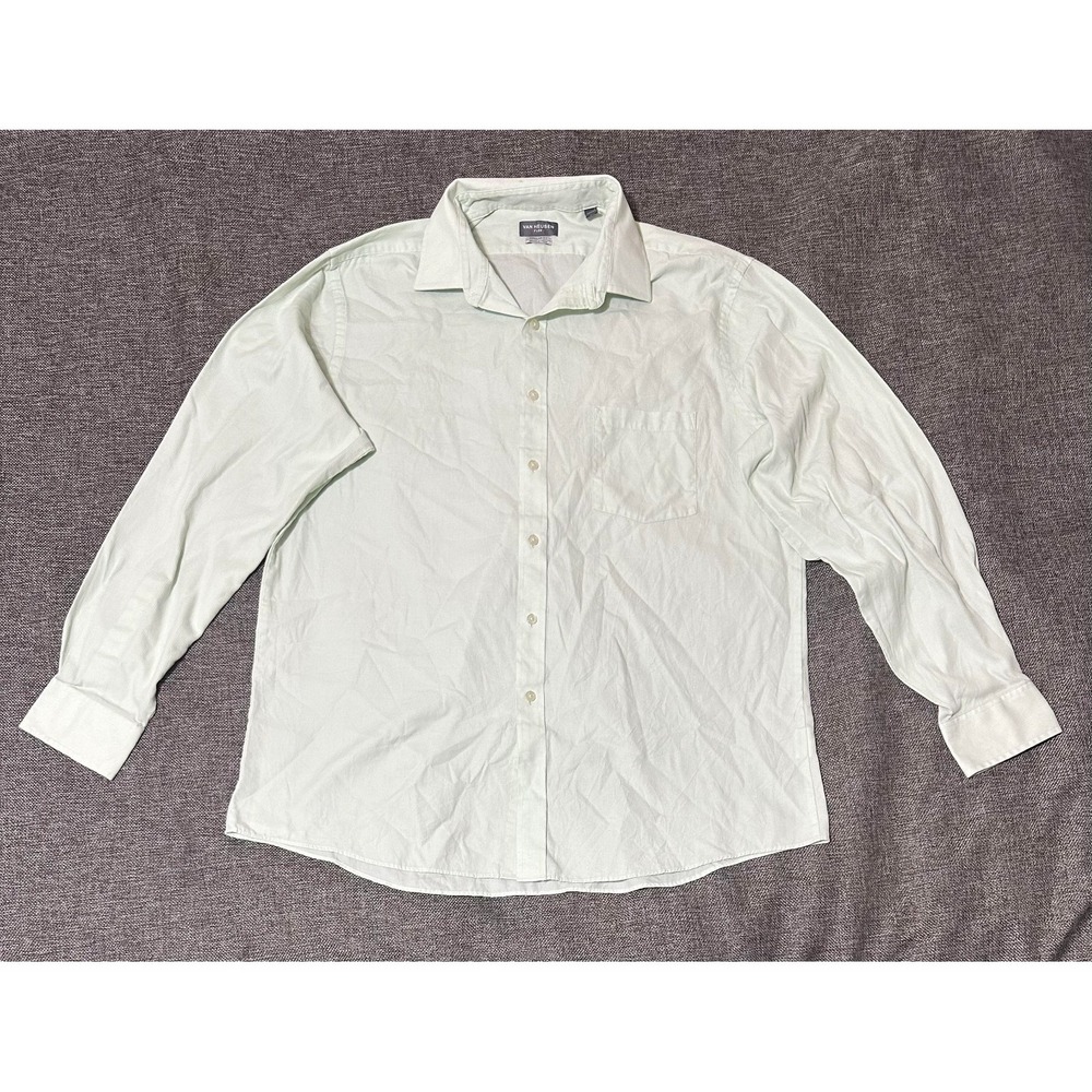 Van Heusen Regular Fit Men's 16‎ 1/2 34/35 Light Green Long Sleeve Shirt